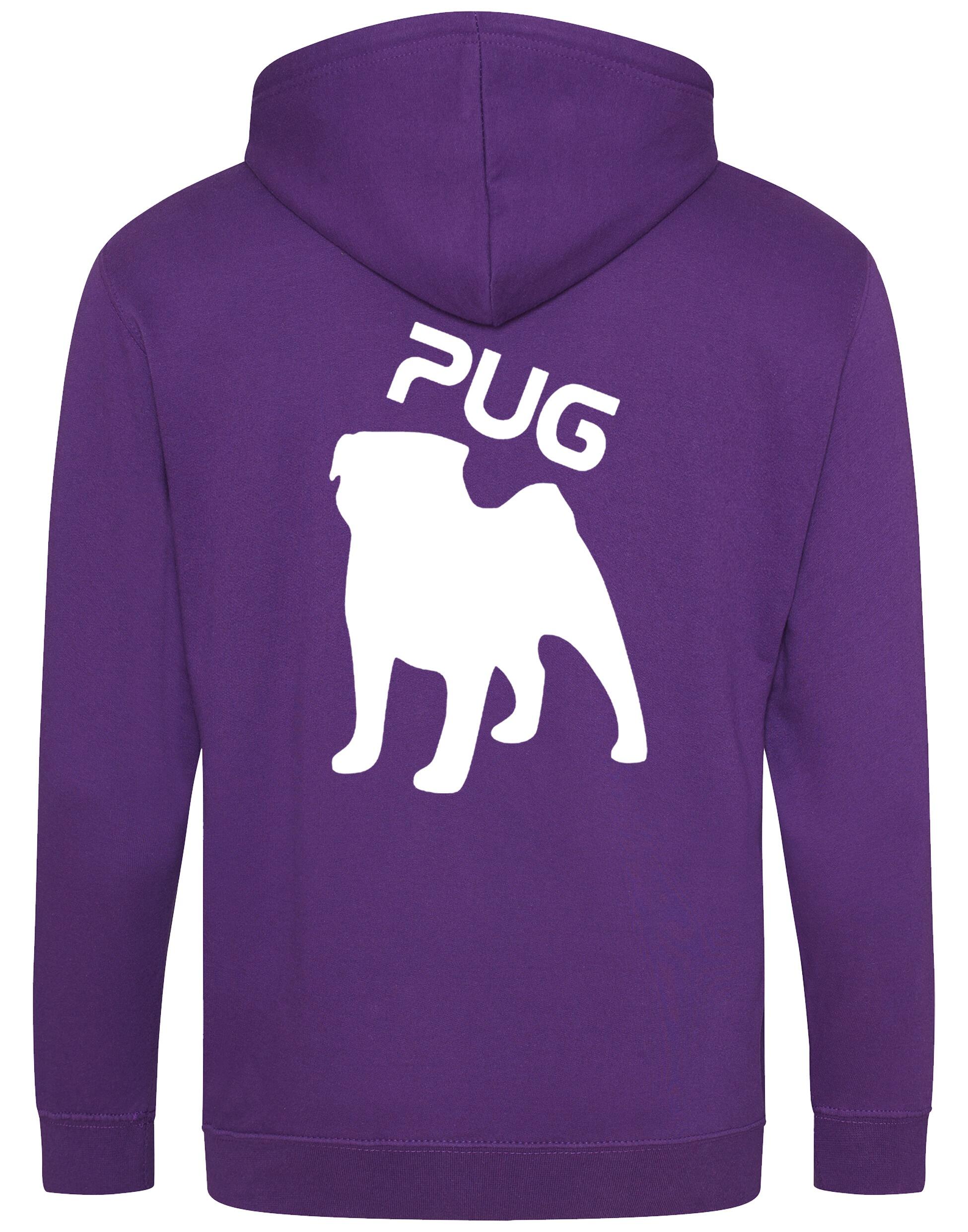 Unisex Pug (Silhouette) Zipped Hoodie featuring exclusive silhouette artwork, crafted from heavy-blend fabric with a brushed fleece interior, a full-zip closure, and a spacious kangaroo pocket for stylish, comfortable outdoor wear.