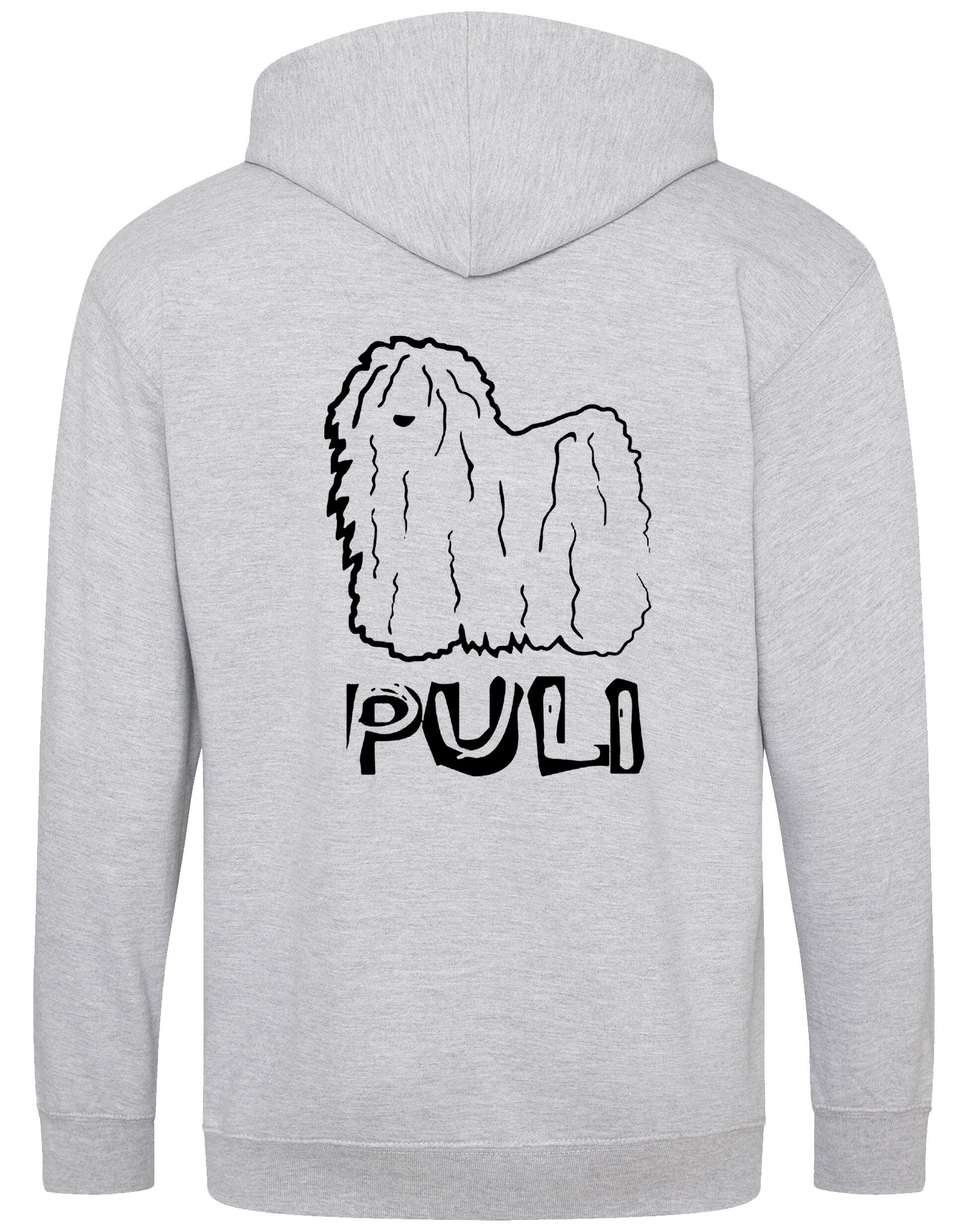 Unisex Hungarian Puli Zipped Hoodie featuring exclusive breed artwork with personalization options, crafted from heavy-blend fabric with a cozy brushed fleece interior, a full-zip closure, and a spacious kangaroo pocket for stylish, comfortable outdoor wear.