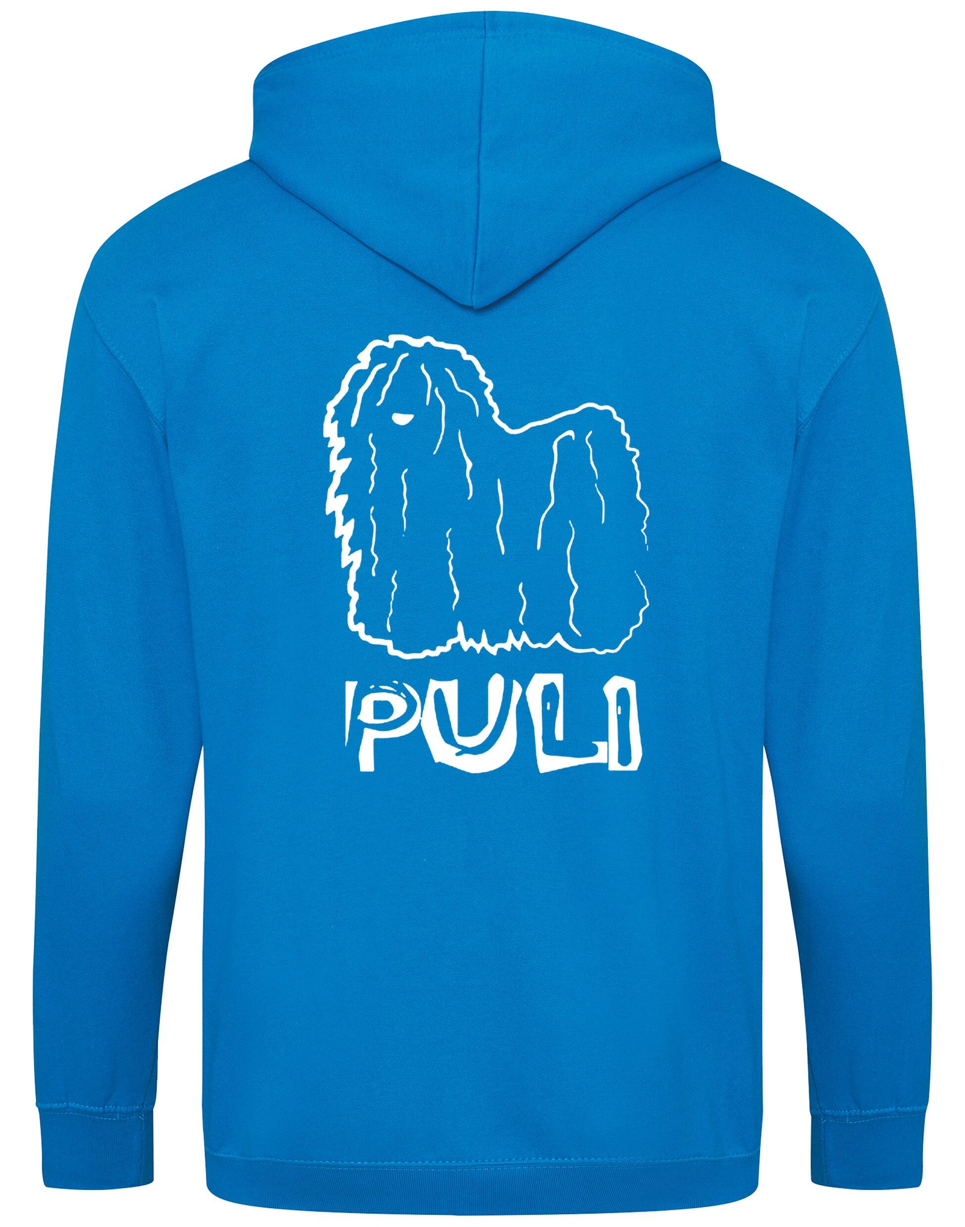 Unisex Hungarian Puli Zipped Hoodie featuring exclusive breed artwork with personalization options, crafted from heavy-blend fabric with a cozy brushed fleece interior, a full-zip closure, and a spacious kangaroo pocket for stylish, comfortable outdoor wear.