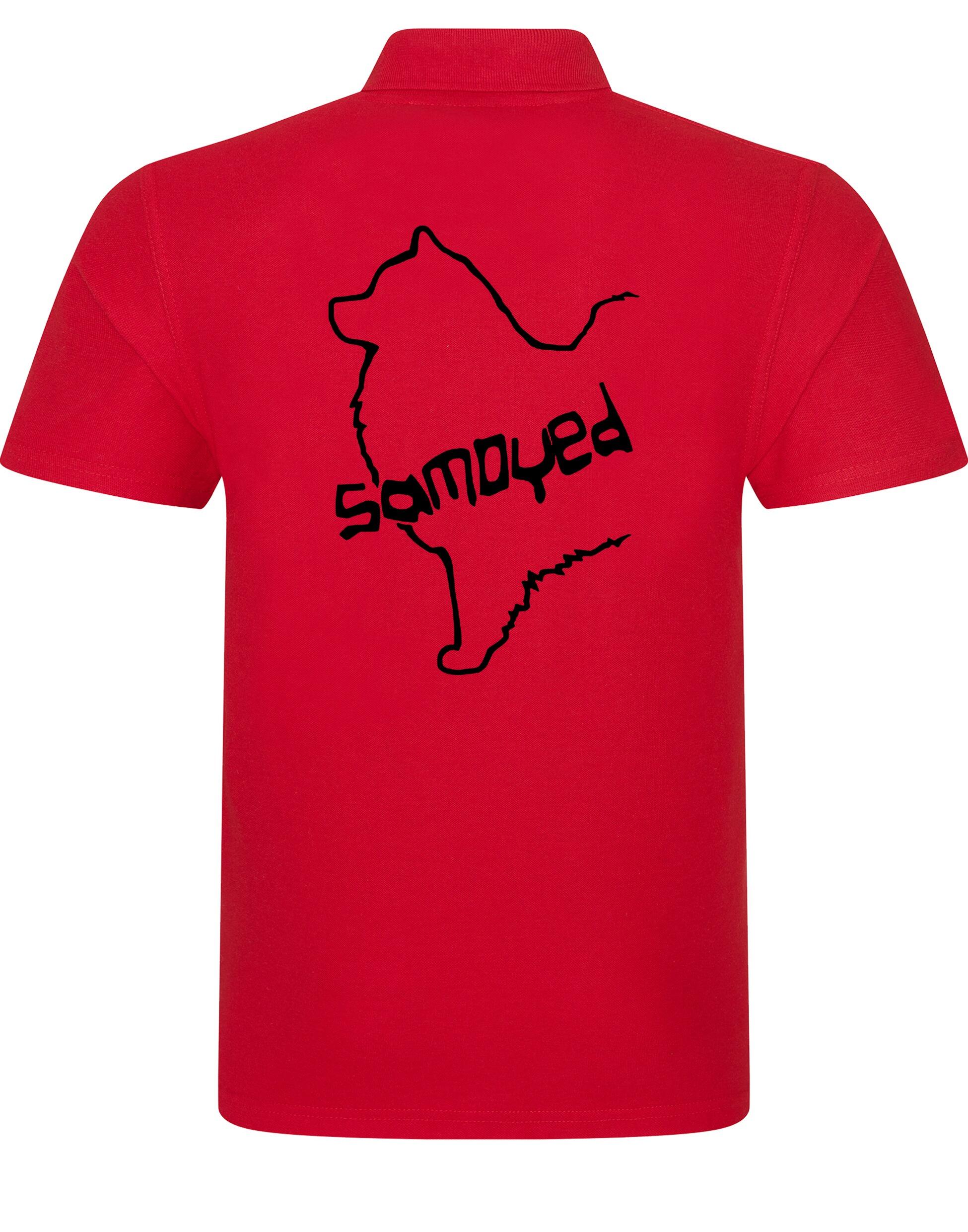 Samoyed Unisex Cotton Polo featuring exclusive breed artwork, breathable soft cotton, relaxed unisex fit, and classic polo collar for stylish comfort and breed pride.