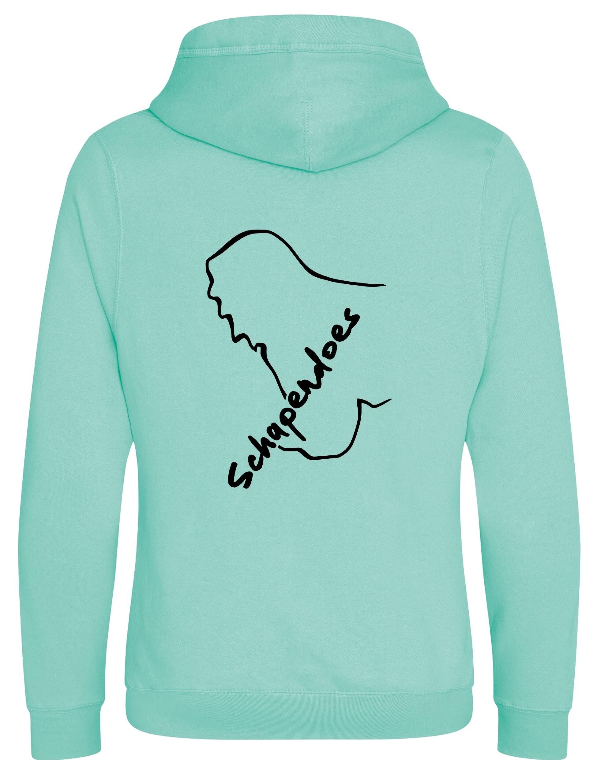 Schapendoes Unisex Crossneck Pullover Hoodie featuring exclusive breed artwork, modern crossneck design, brushed fleece lining, kangaroo pocket, ribbed cuffs, and relaxed fit for stylish comfort and breed pride.
