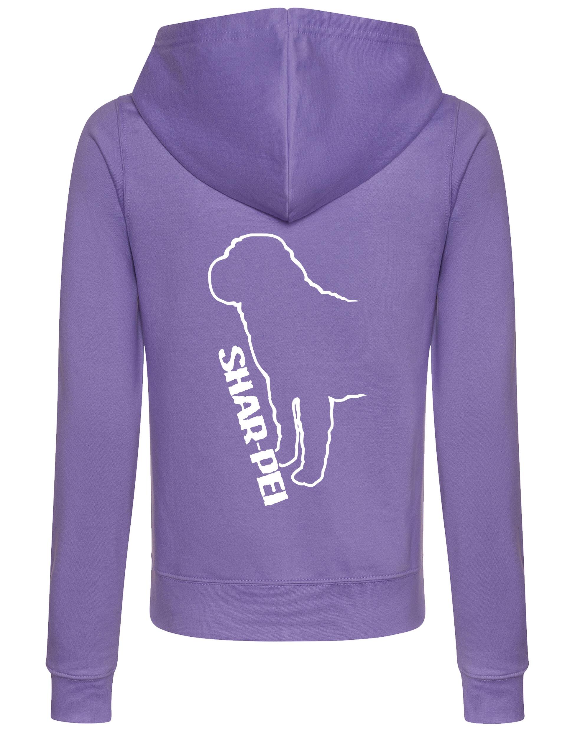 Shar Pei Women’s Zipped Hoodie featuring exclusive breed artwork, full-zip design, cozy hood, and front pockets.