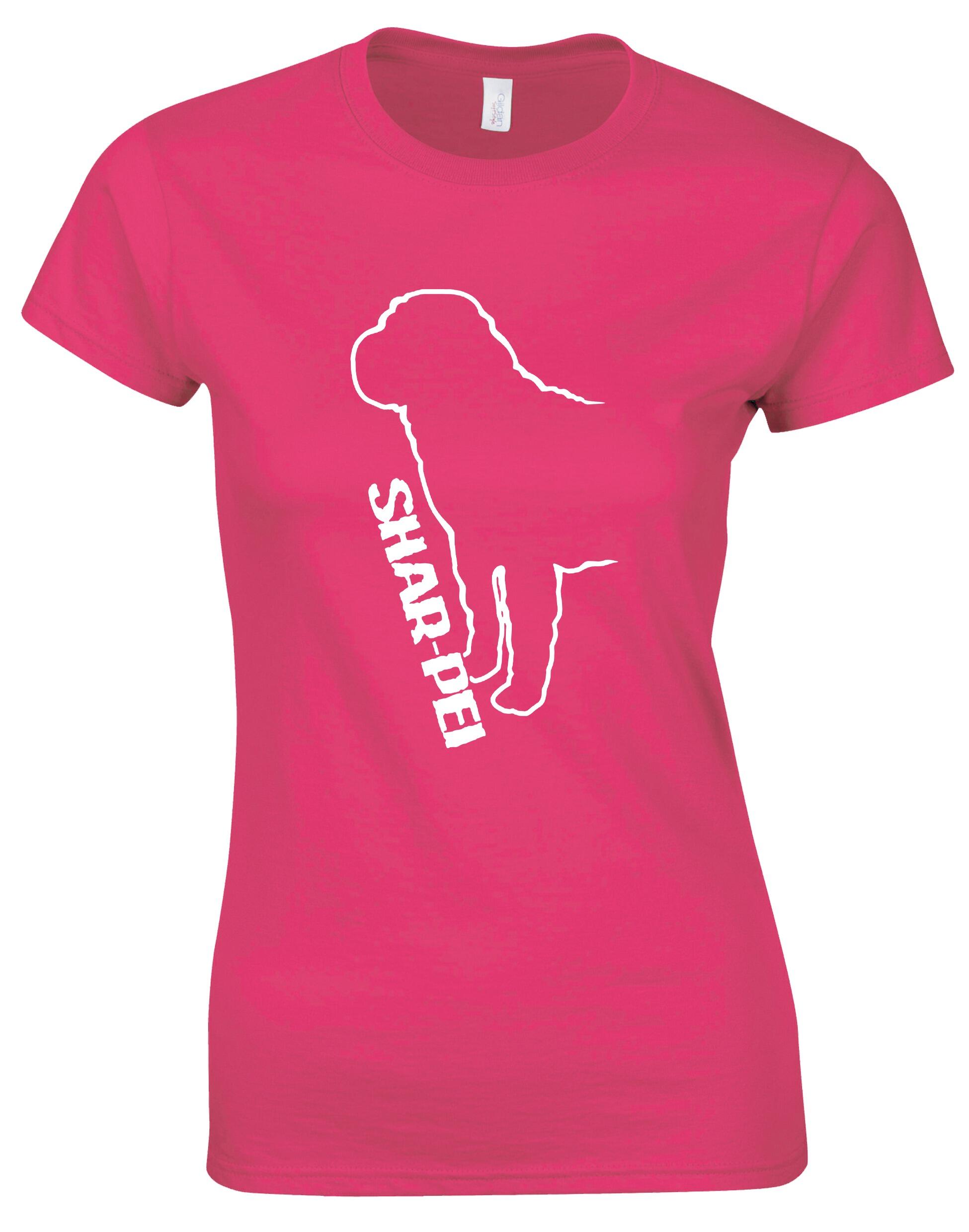 Female Roundneck T-shirt featuring an exclusive Shar Pei graphic design.