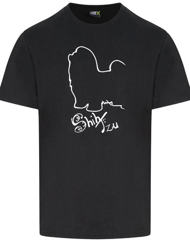 Unisex cotton roundneck T-shirt featuring a detailed Shih Tzu graphic on the front, lightweight and breathable with a relaxed fit suitable for all body types. Ideal for casual wear or breed events.