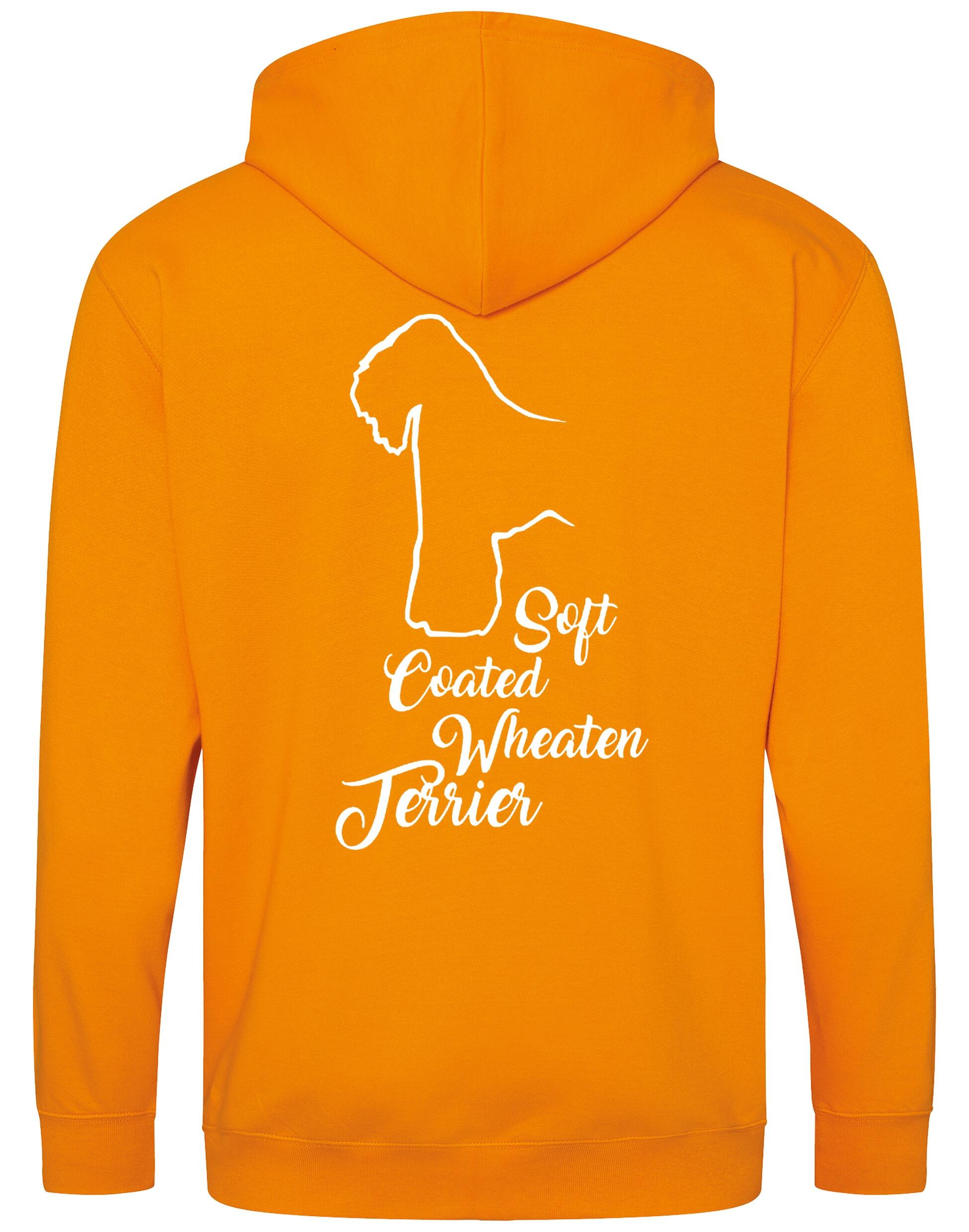 Soft Coated Wheaten Terrier zipped hoodie with breed artwork on the back and paw prints on the front, fleece-lined for warmth