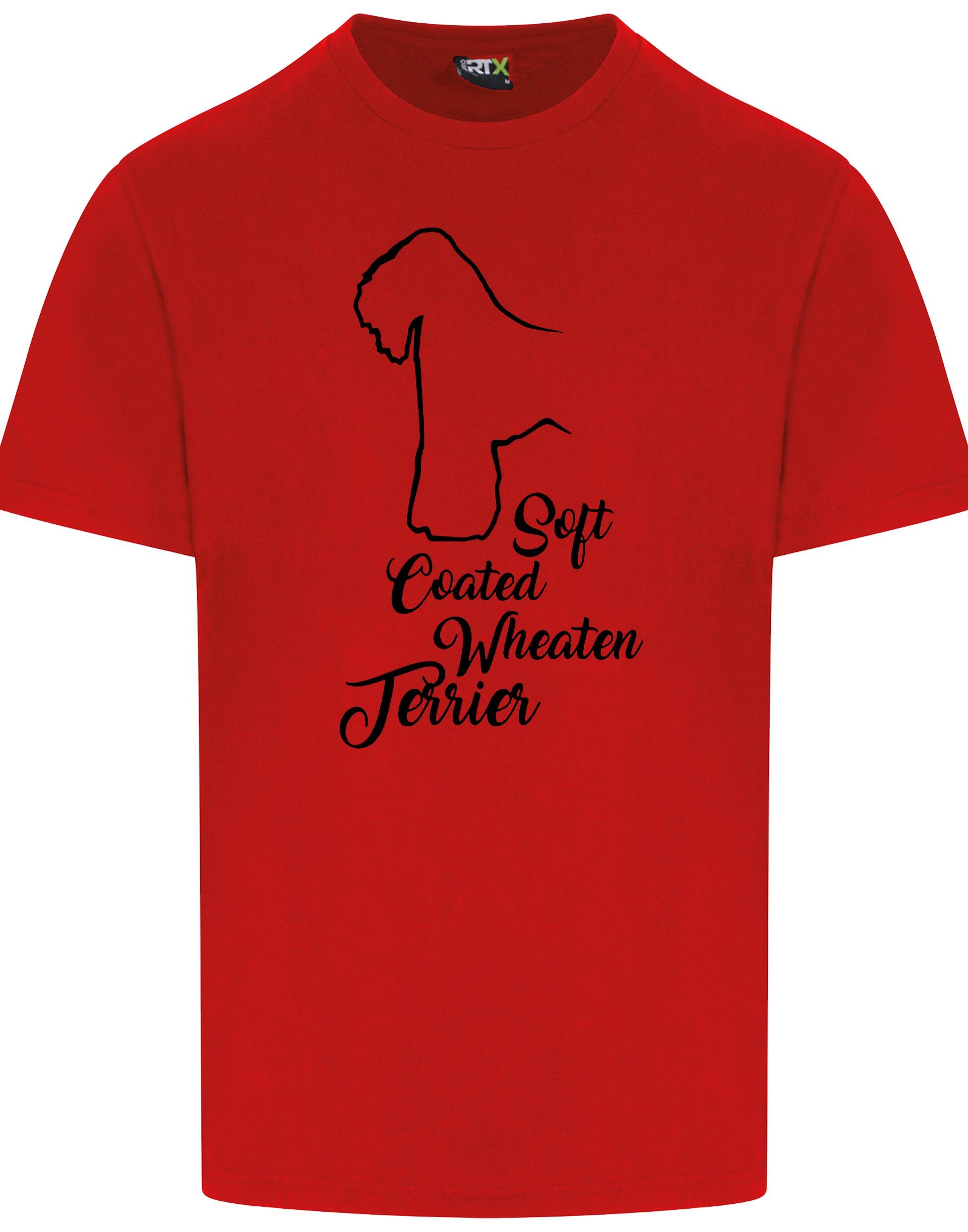 Unisex roundneck T-shirt with Soft Coated Wheaten Terrier artwork on the front, breathable cotton with relaxed fit