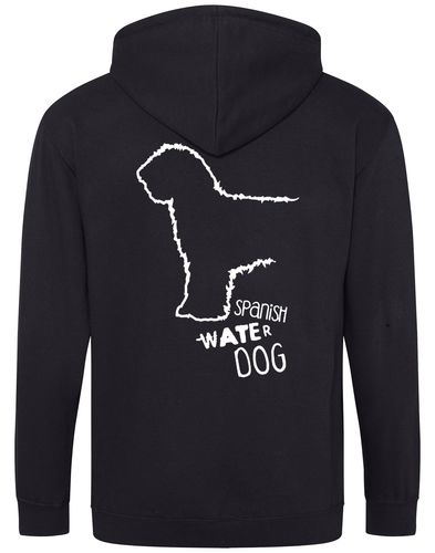 Unisex zipped hoodie featuring exclusive Spanish Water Dog artwork on the back and paw prints on the front. Made from soft fleece-lined fabric with a double-layered hood, full-zip front, and roomy pockets—ideal for breed enthusiasts and everyday wear.