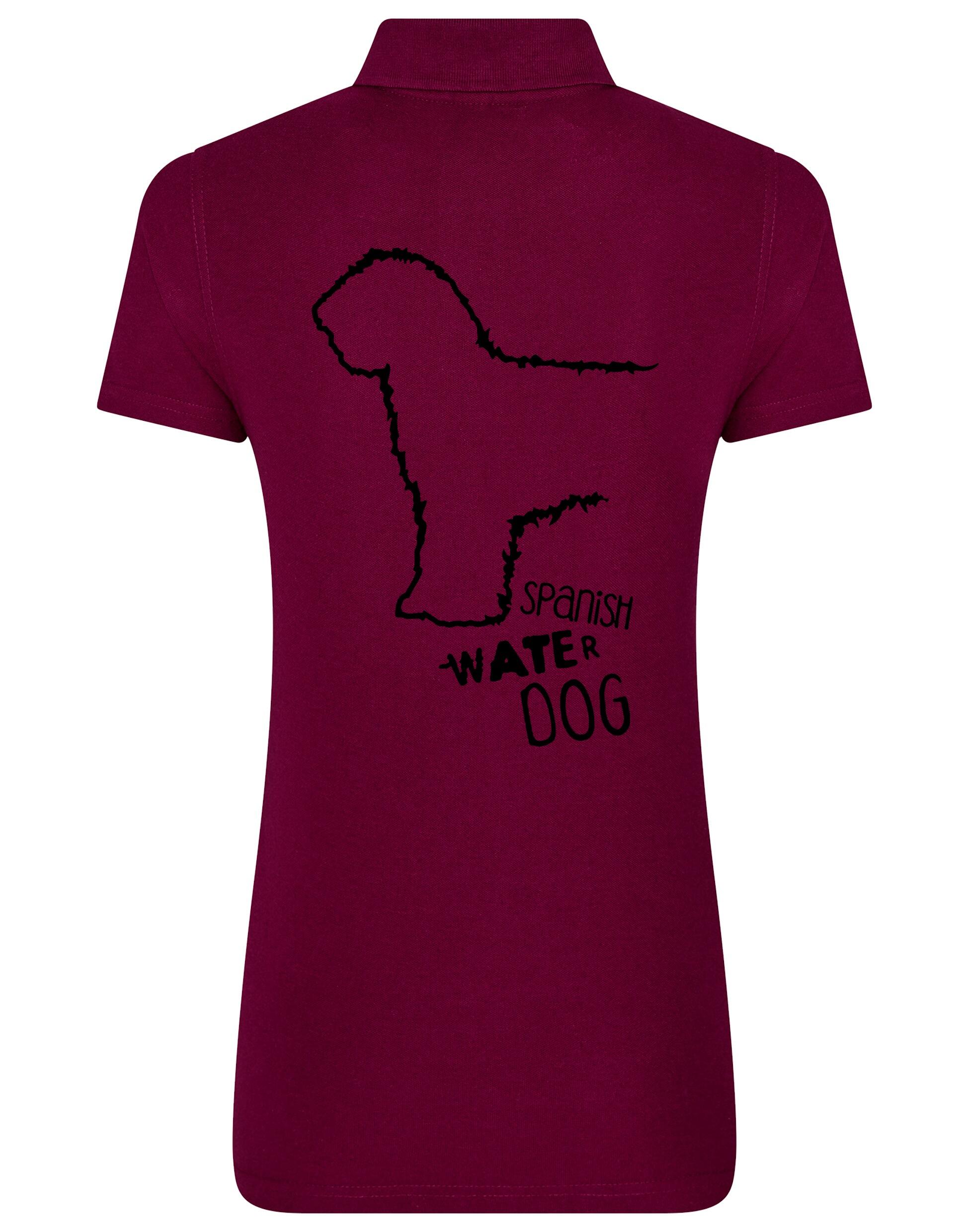 Women’s Cotton Polo featuring a detailed Spanish Water Dog design printed on the back. Lightweight and breathable with a tailored feminine fit, ideal for casual outings, dog shows, and breed enthusiasts.