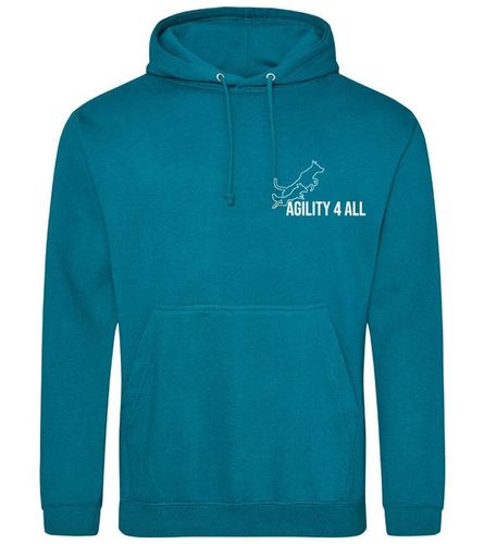 Agility 4 All - Official Clothing - Teal Hoodie (Front with white Printed logo)