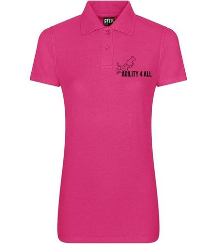 Agility 4 All Official Clothing - Hot Pink Female Polo - Black Printed Logo