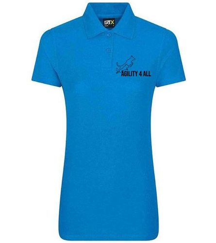 Agility 4 All Official Clothing - Sapphire Blue Female Polo - Black Printed Logo