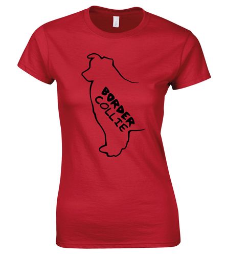 Female Border Collie T-Shirt Red (Black)