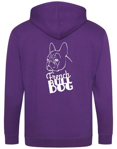 Unisex French Bulldog (Head) Zipped Hoodie Purple (White)