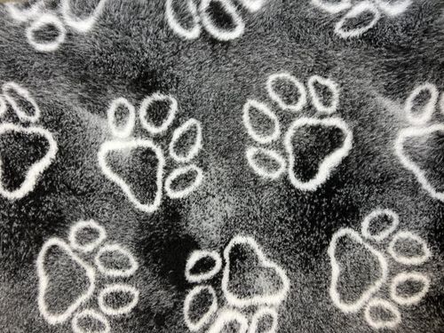 Dogeria Bedding for Dogs Rubber Backed Blurry Grey with White Paw