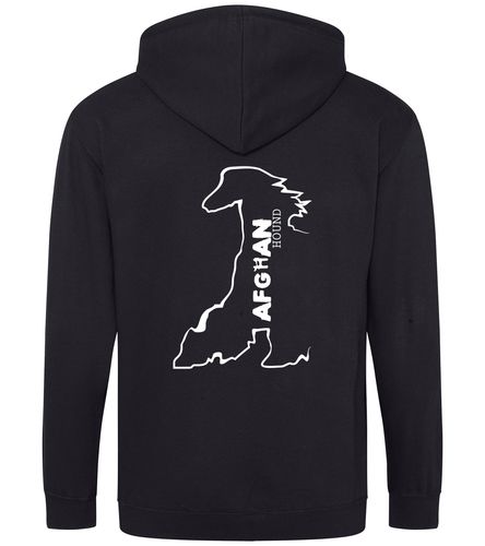 Unisex Afghan Hound Zipped Hoodie Black (White)