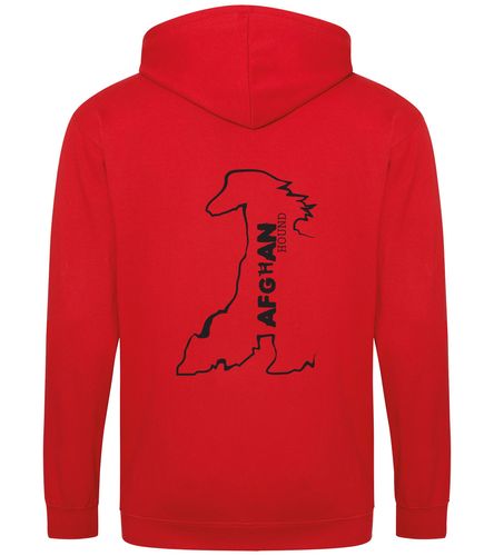 Unisex Afghan Hound Zipped Hoodie Red (Black)