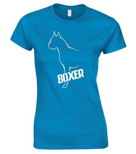 Female Boxer Ear Up Roundneck T-Shirt Sapphire Blue (White)