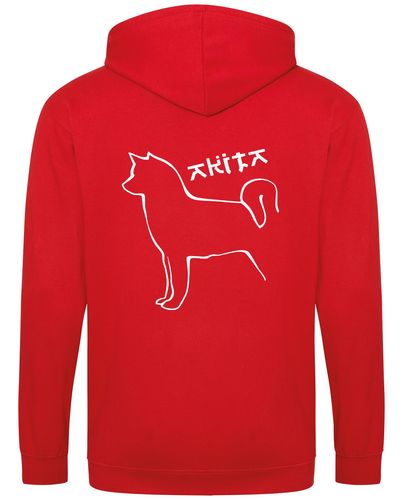 Unisex Akita Zipped Hoodie Red (White)