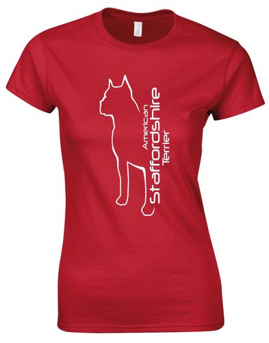 Female American Staffordshire Terrier Roundneck T-Shirt Red (White)