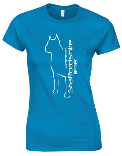 Female American Staffordshire Terrier Roundneck T-Shirt Sapphire Blue (White)