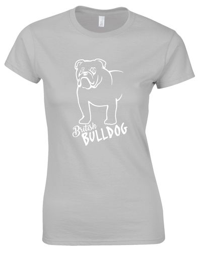 Female British Bulldog Roundneck T-Shirt Sports Grey (White)