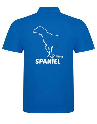 Unisex Brittany Spaniel Polo Shirt Sapphire Blue (White)