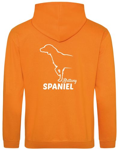 Unisex Brittany Spaniel Pullover Hoodie Orange Crush (White)