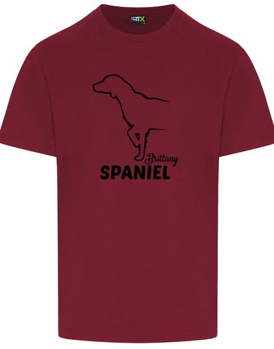 Unisex Brittany Spaniel Roundneck T-Shirt Burgundy (Black)