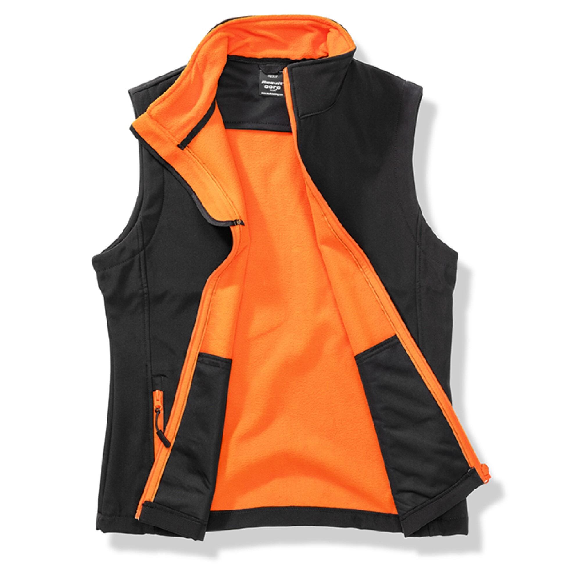 Female Brittany Spaniel Softshell Gilet Black Orange Open