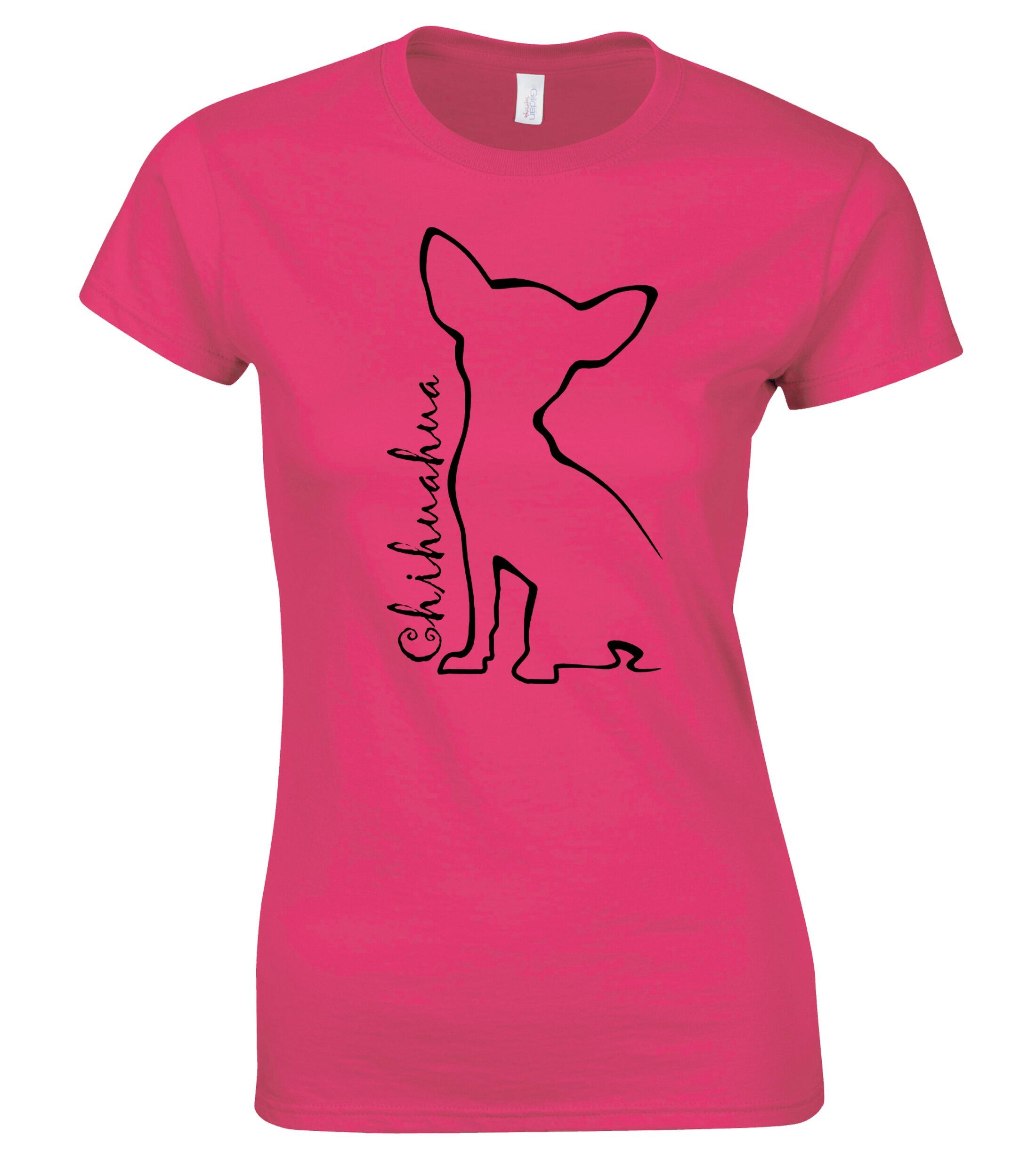 Female Roundneck T-shirt with Chihuahua Outline Design – Style for Every Dog Lover