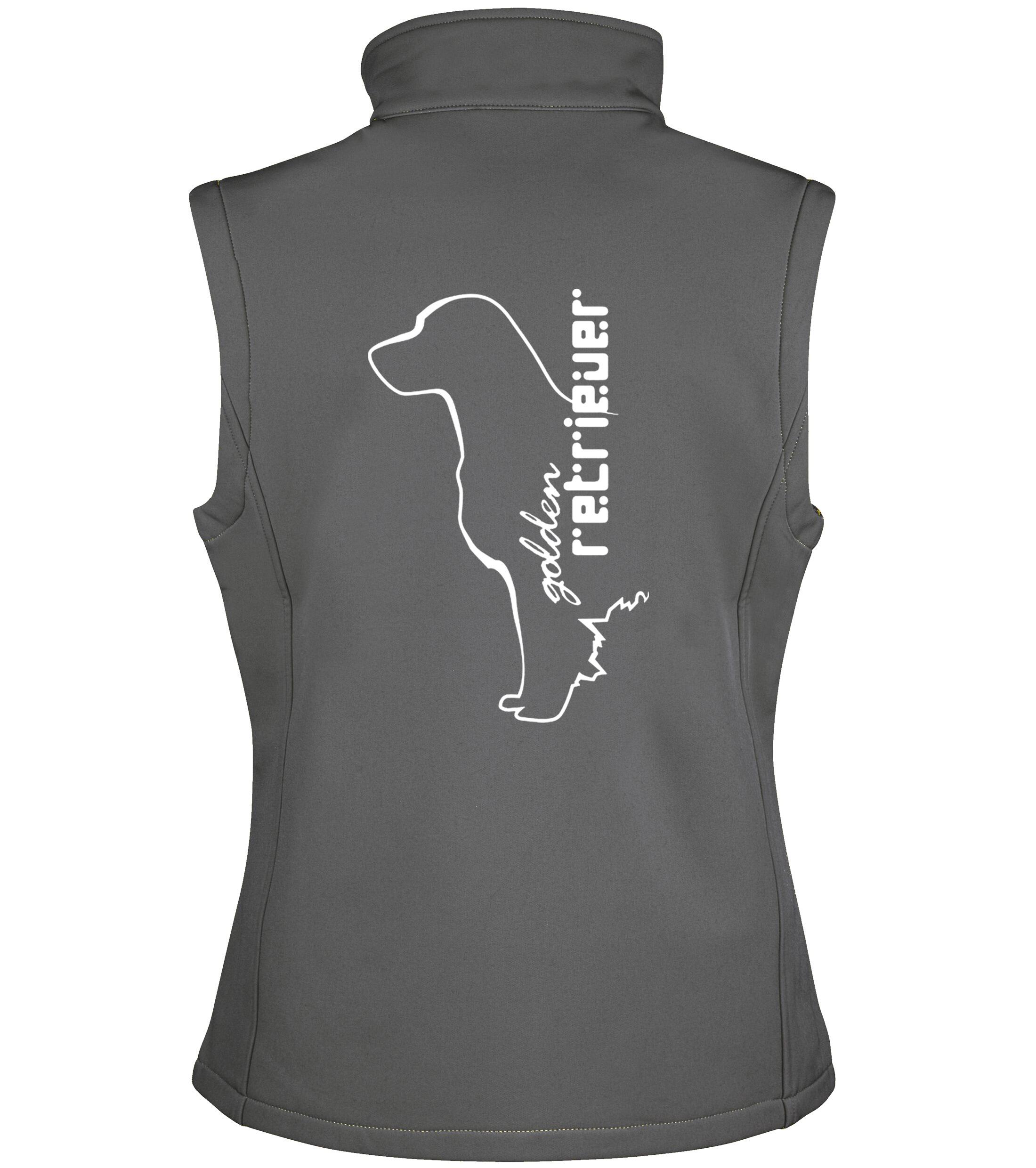 Unisex Softshell Gilet featuring an exclusive Golden Retriever design, crafted from water-resistant fabric with fleece lining, providing warmth, style, and practicality for dog lovers.