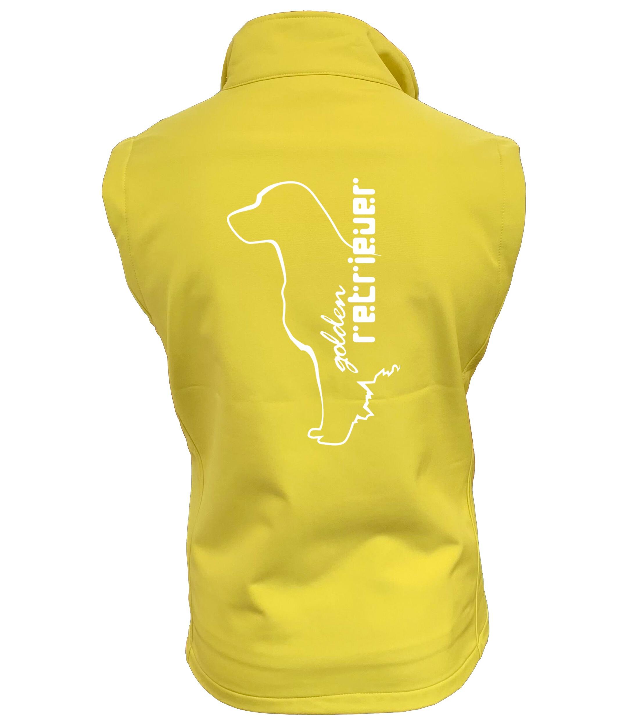 Unisex Softshell Gilet featuring an exclusive Golden Retriever design, crafted from water-resistant fabric with fleece lining, providing warmth, style, and practicality for dog lovers.