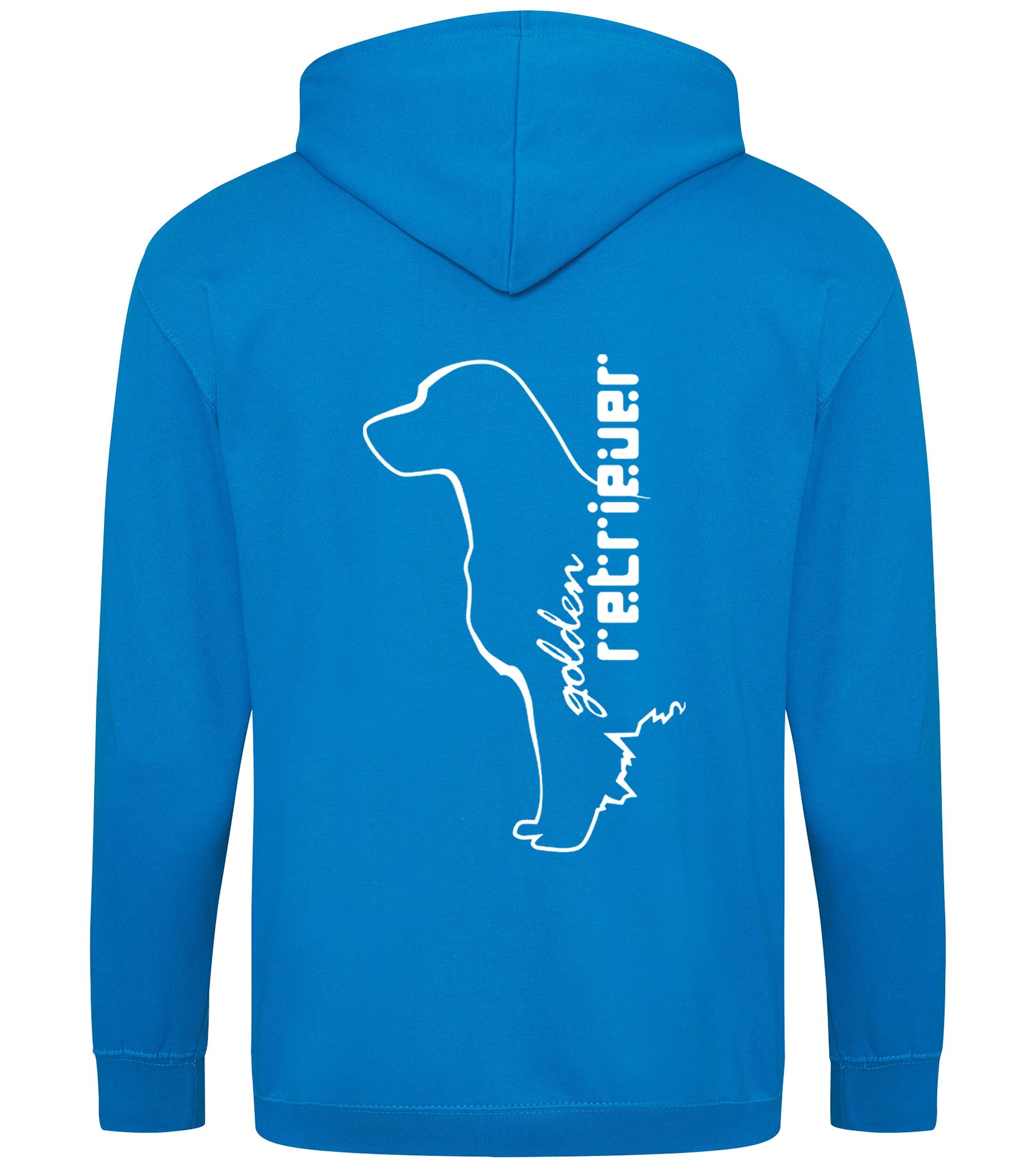Golden Retriever zipped hoodie featuring an exclusive breed design, heavy-blend fabric with a brushed fleece interior, full-zip closure, and practical pockets, perfect for Golden Retriever enthusiasts.