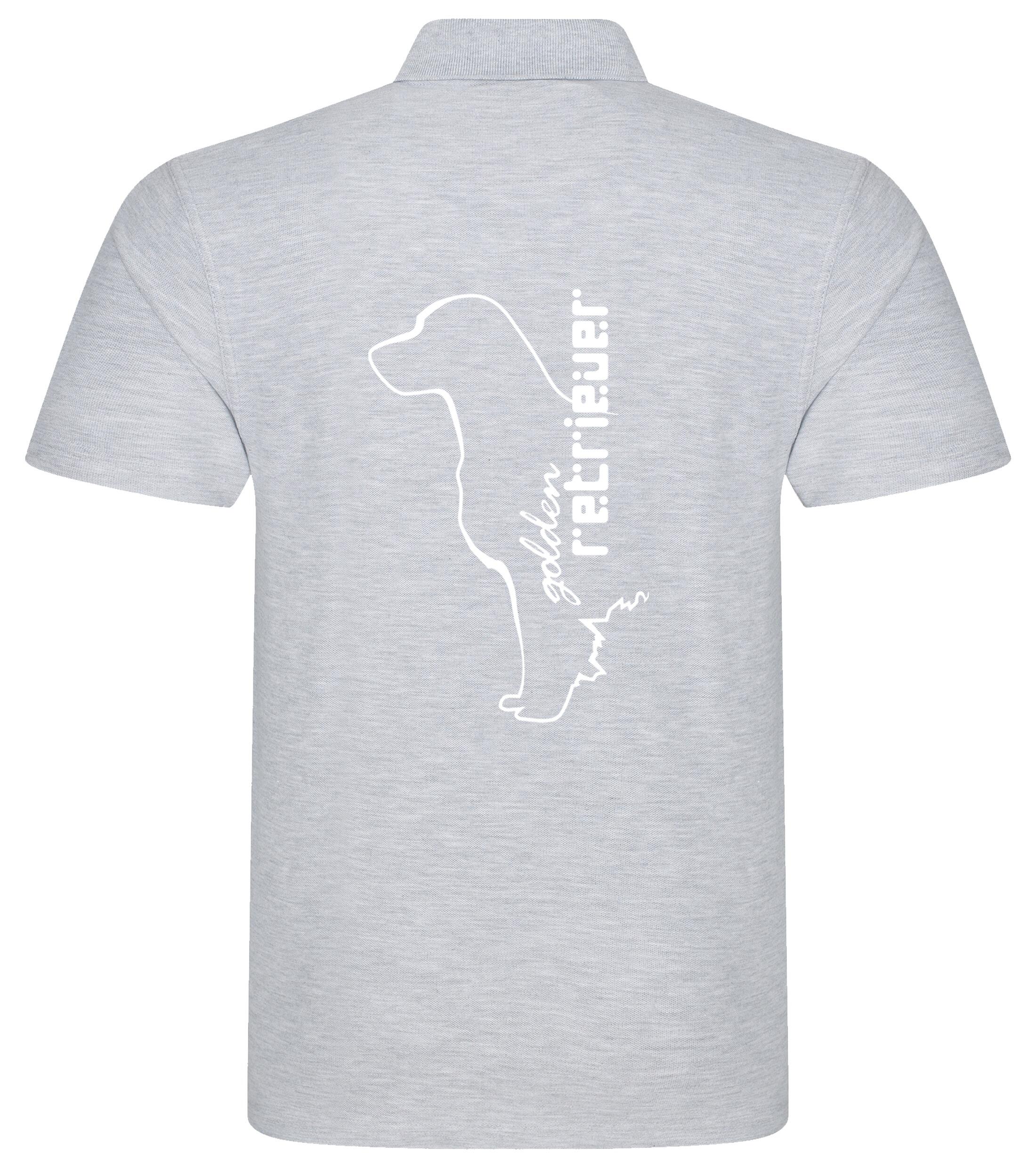 Unisex Cotton Polo with a detailed Golden Retriever graphic, crafted from breathable cotton fabric for lightweight comfort, featuring a classic polo collar and relaxed fit for versatile style.