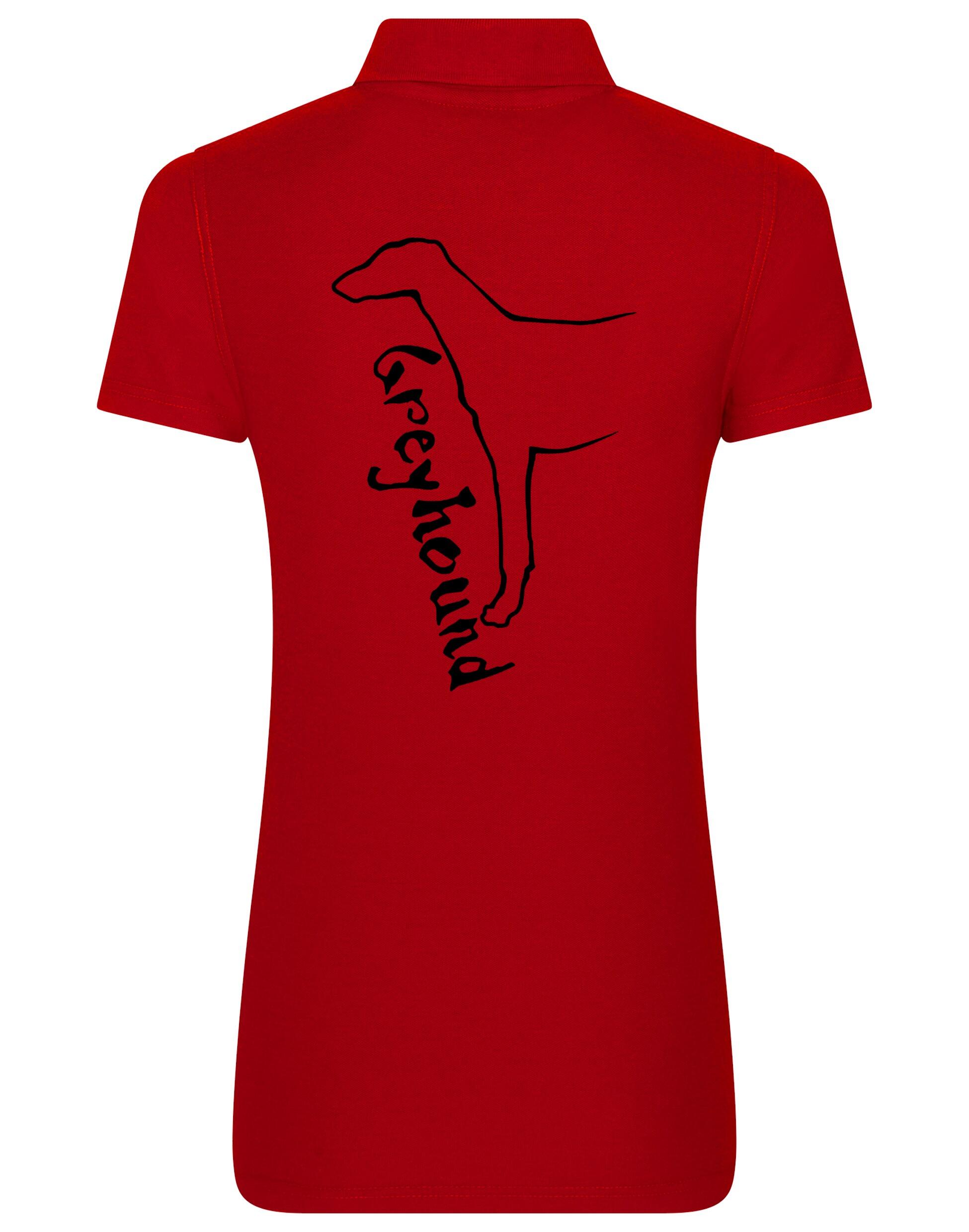 Women’s cotton polo with exclusive Greyhound design, featuring breathable fabric, feminine fit, and stylish elegance for dog lovers.