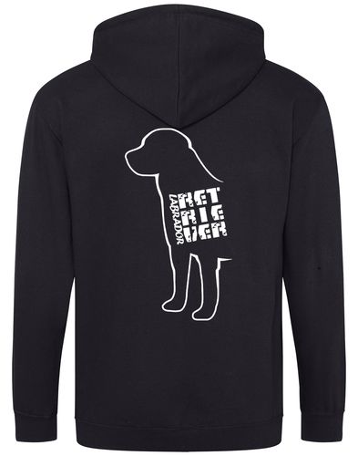 Zipped hoodie with exclusive Labrador Retriever artwork and paw print accents, crafted from durable heavy-blend fabric with a cozy fleece interior, full-zip closure, and practical pockets.