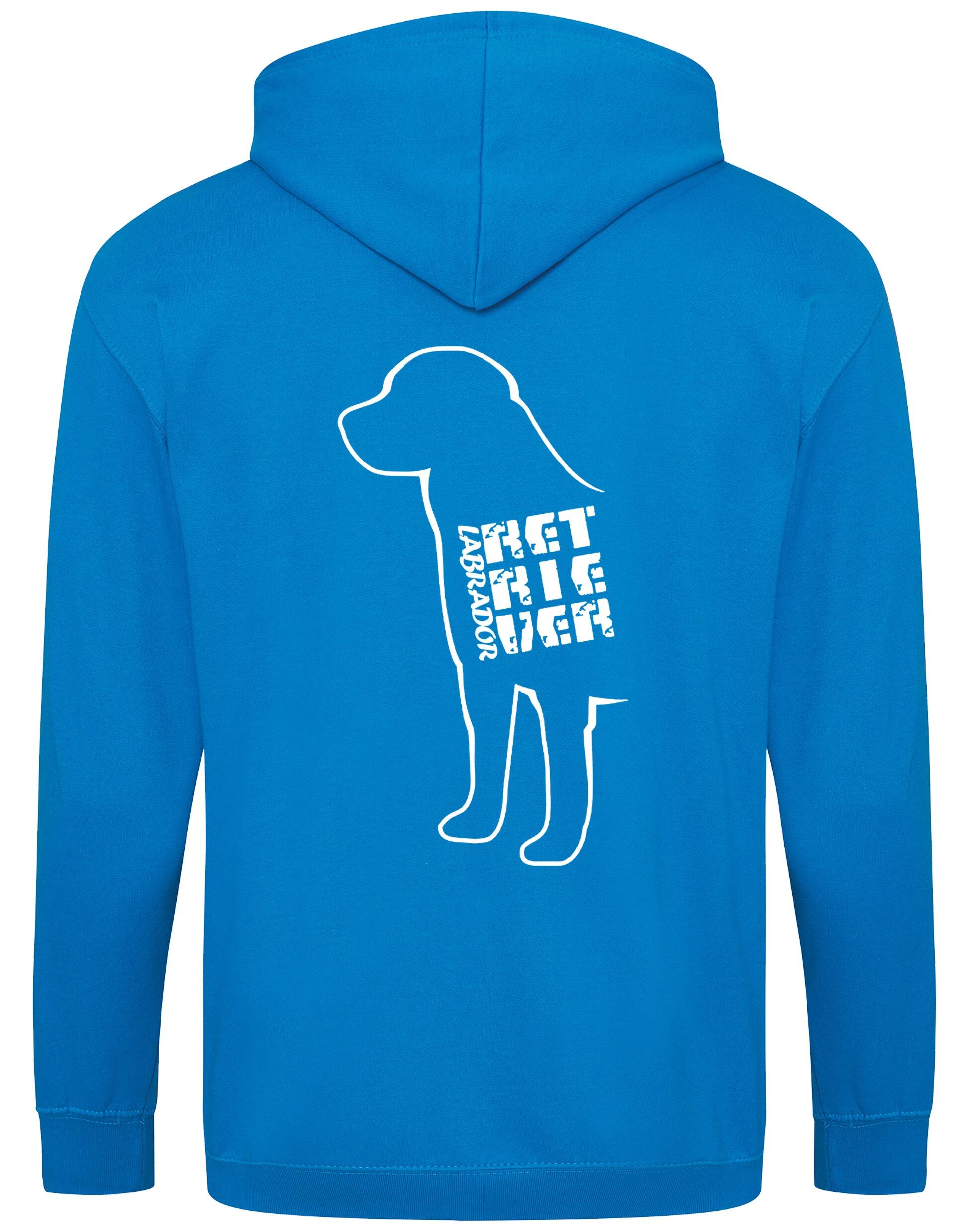 Zipped hoodie with exclusive Labrador Retriever artwork and paw print accents, crafted from durable heavy-blend fabric with a cozy fleece interior, full-zip closure, and practical pockets.