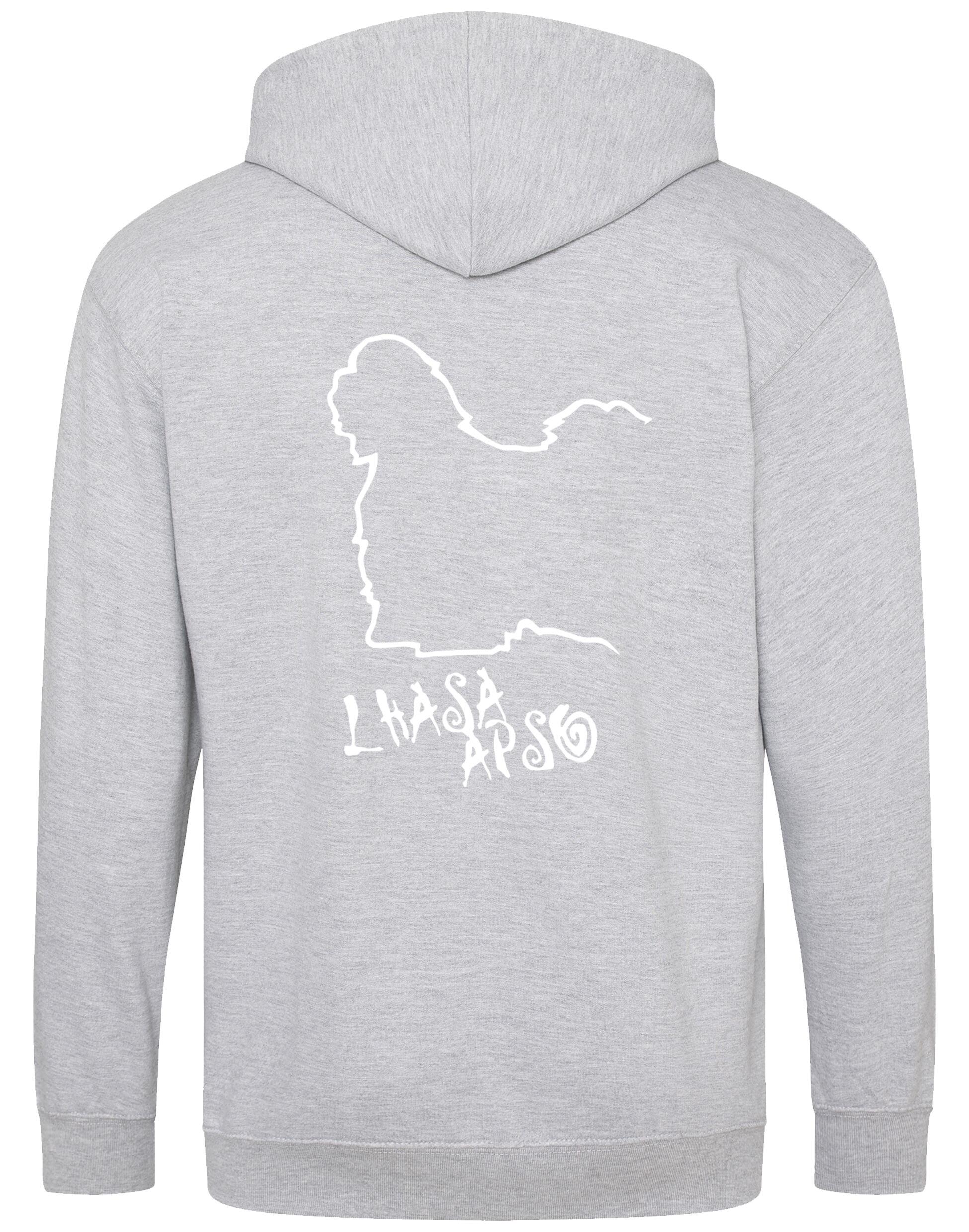 Lhasa Apso Zipped Hoodie with exclusive breed design, personalisation options, and a soft fleece interior for warmth and comfort.