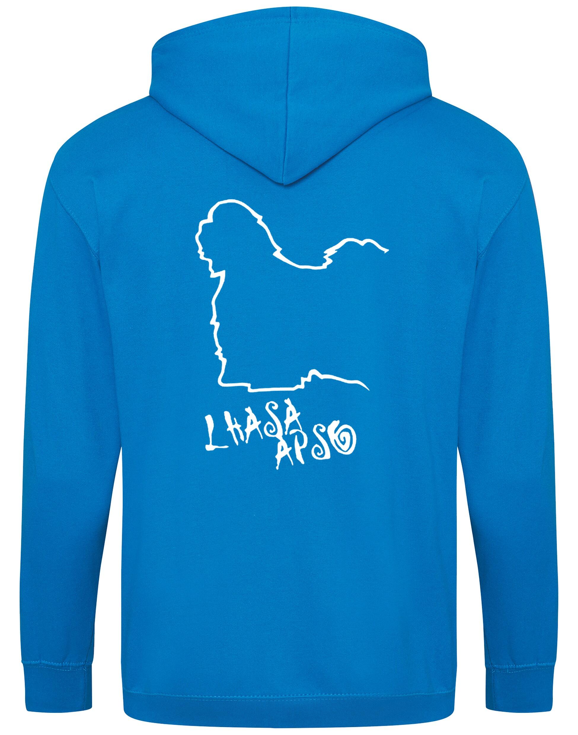 Lhasa Apso Zipped Hoodie with exclusive breed design, personalisation options, and a soft fleece interior for warmth and comfort.