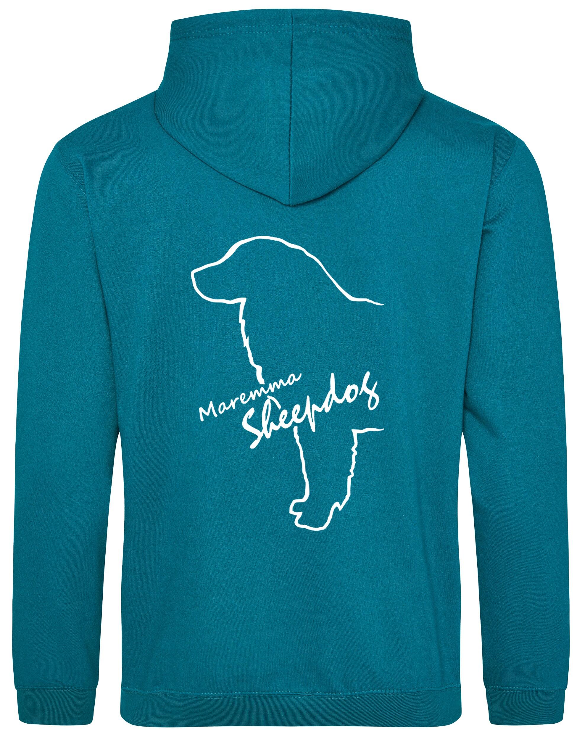 Maremma Sheepdog pullover hoodie featuring exclusive breed artwork, a fleece-lined interior, and personalisation options for dog lovers.