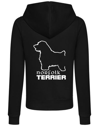 Norfolk Terrier Women’s Zipped Hoodie featuring exclusive breed artwork, soft breathable fabric, full-zip closure, and cozy hood. A stylish and comfortable choice for Norfolk Terrier lovers.