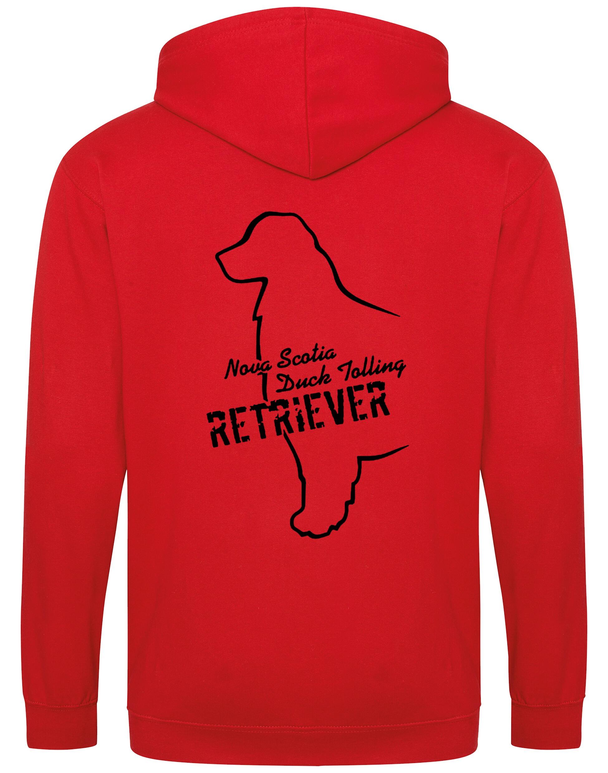 Soft and breathable Nova Scotia Duck Tolling Retriever zipped hoodie featuring a detailed breed design on the back. Includes a full-zip closure, cozy hood, and spacious front pockets for warmth and practicality. Perfect for breed enthusiasts, casual wear, and outdoor adventures.