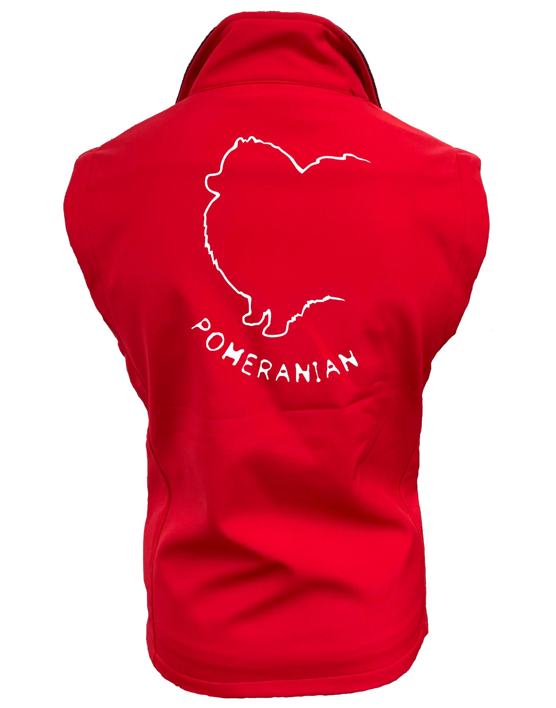 Pomeranian Unisex Softshell Gilet featuring an exclusive breed design, water-resistant fabric, and a fleece lining for warmth and style.