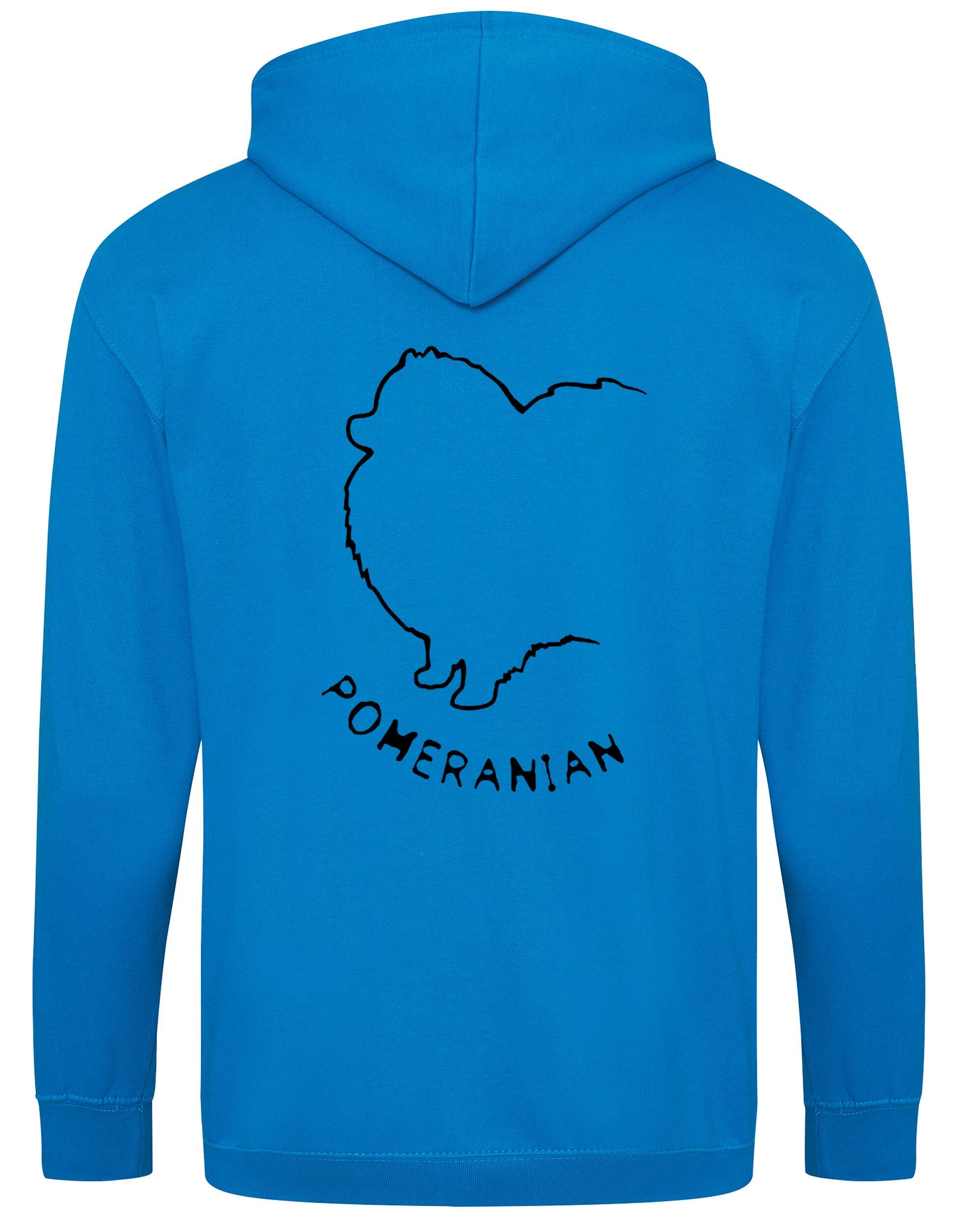 Pomeranian Zipped Hoodie featuring exclusive breed artwork, a soft fleece interior, and practical front pockets for warmth and functionality.
