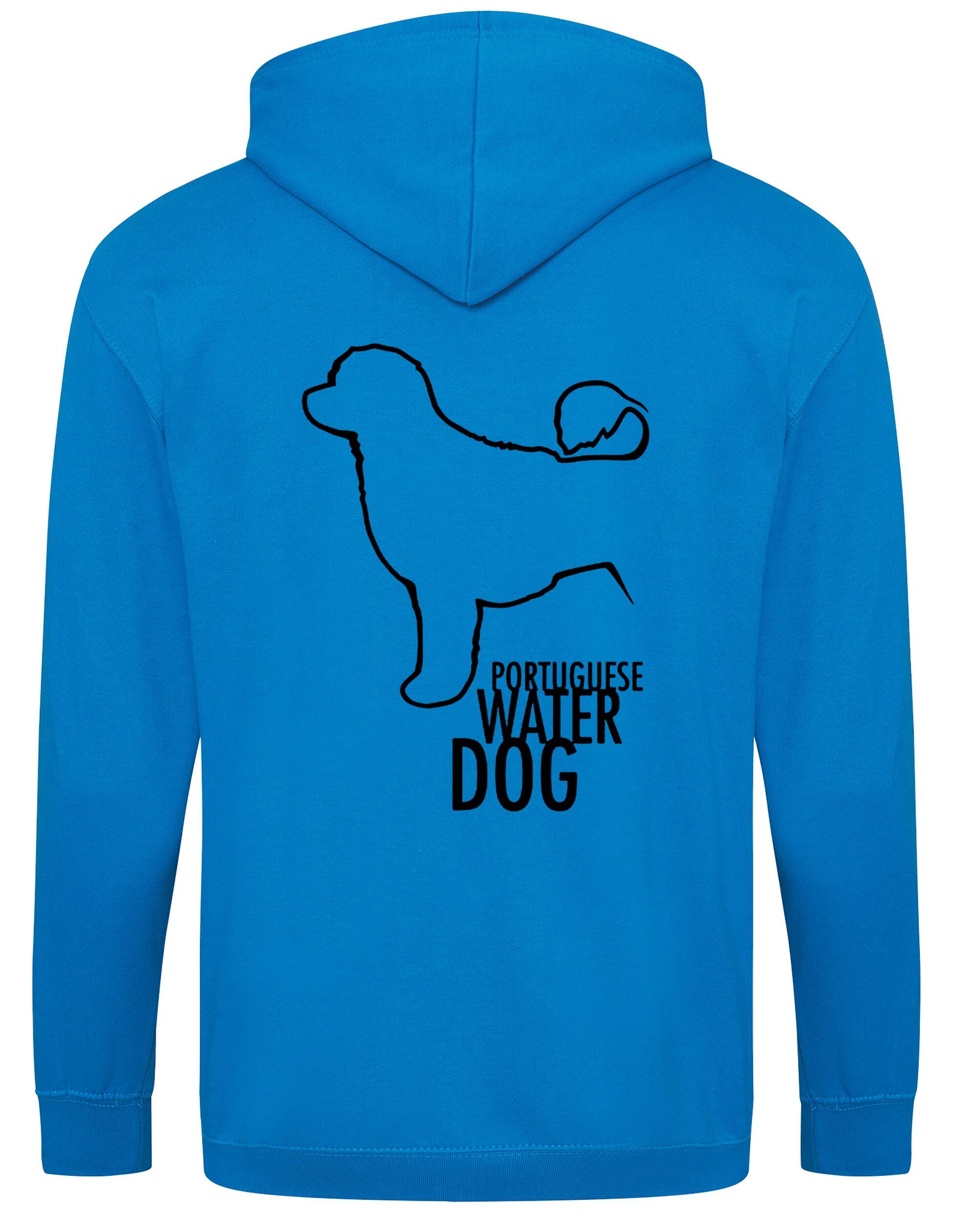 Portuguese Water Dog Zipped Hoodie featuring exclusive breed artwork, premium heavy-blend fabric with brushed fleece interior, full-zip closure, and practical design for versatile, stylish comfort.