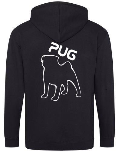 Unisex Pug (Outline) Zipped Hoodie featuring exclusive outline artwork, crafted from heavy-blend fabric with a brushed fleece interior, a full-zip closure, and a spacious kangaroo pocket for stylish, cozy comfort.