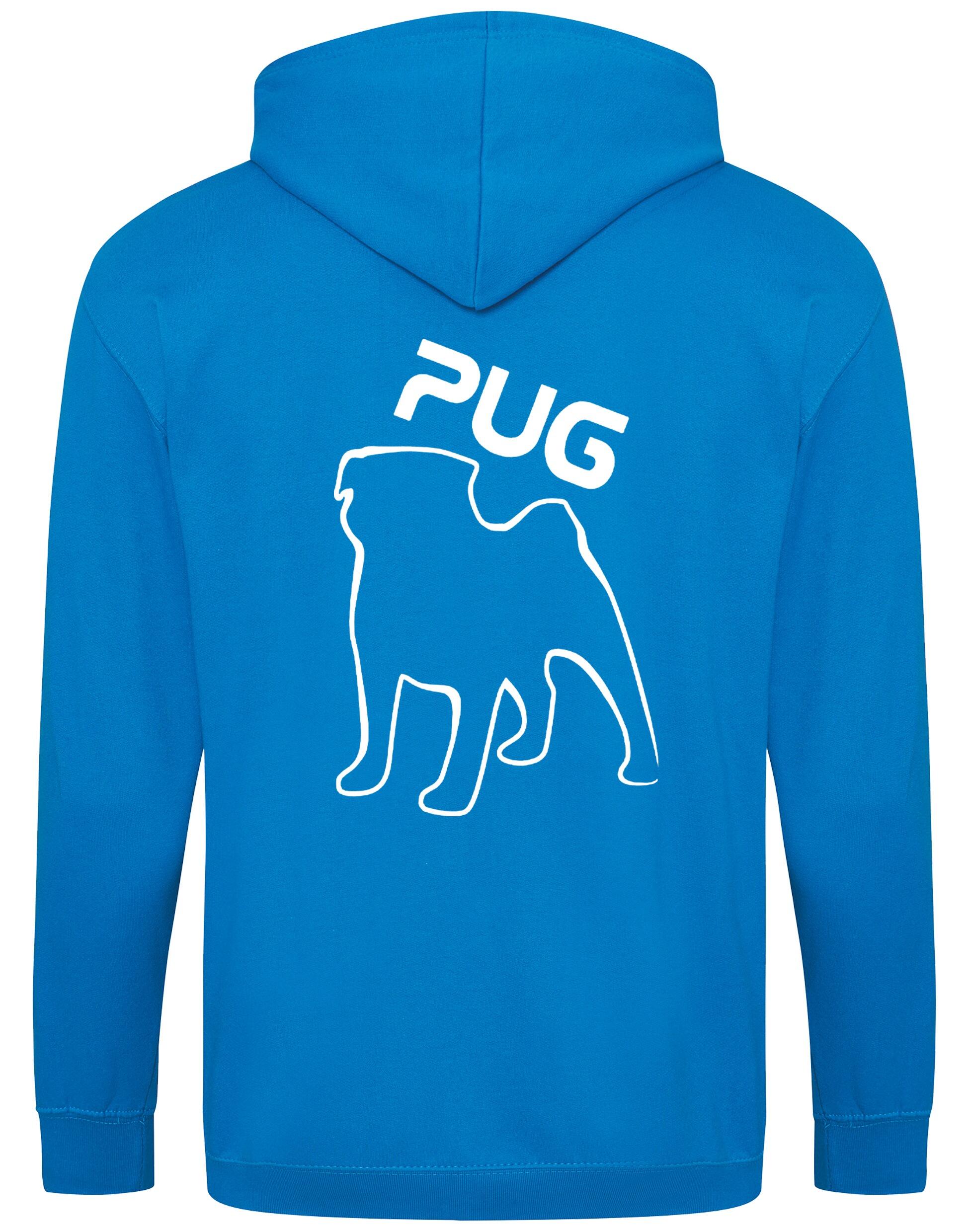 Unisex Pug (Outline) Zipped Hoodie featuring exclusive outline artwork, crafted from heavy-blend fabric with a brushed fleece interior, a full-zip closure, and a spacious kangaroo pocket for stylish, cozy comfort.