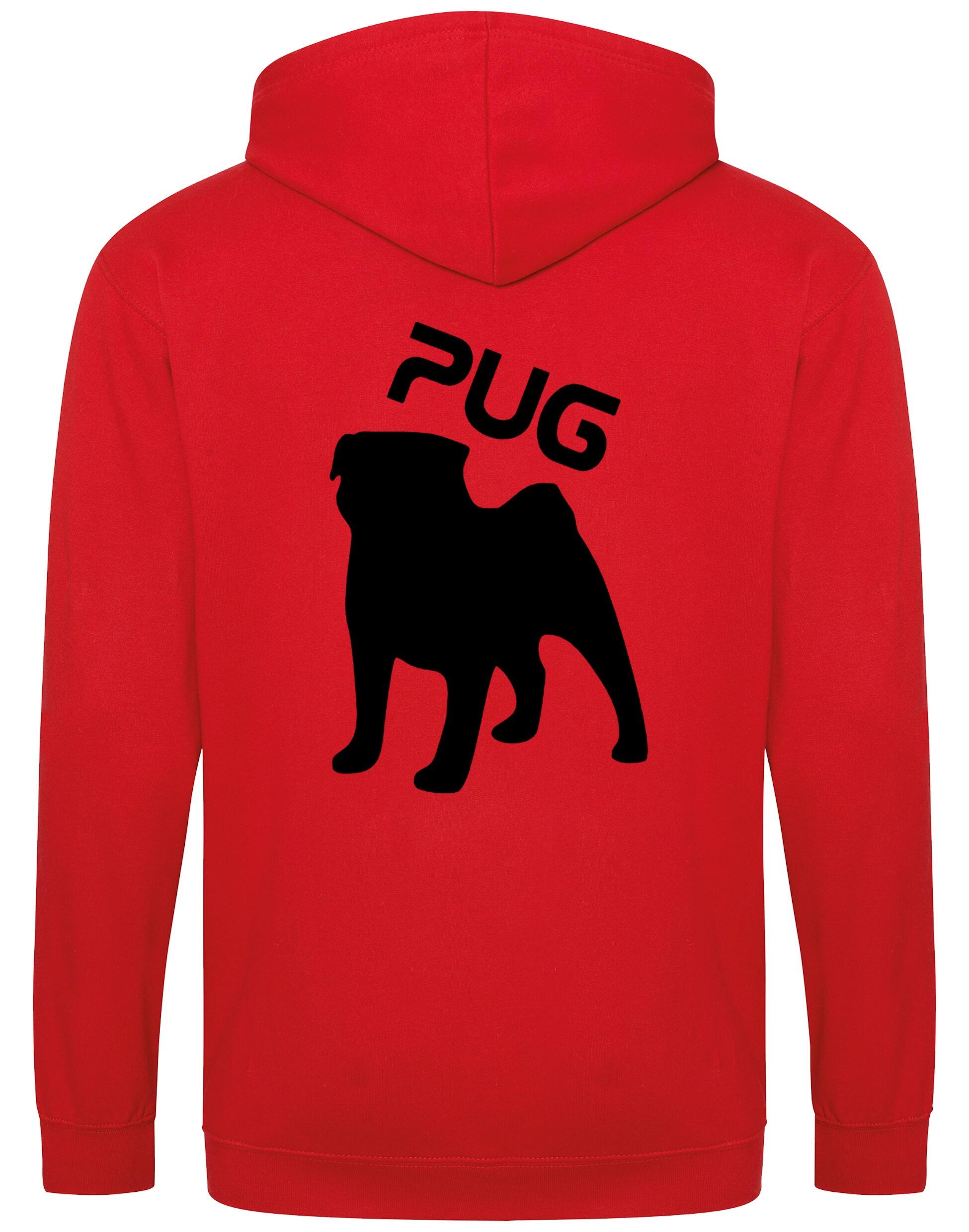 Unisex Pug (Silhouette) Zipped Hoodie featuring exclusive silhouette artwork, crafted from heavy-blend fabric with a brushed fleece interior, a full-zip closure, and a spacious kangaroo pocket for stylish, comfortable outdoor wear.