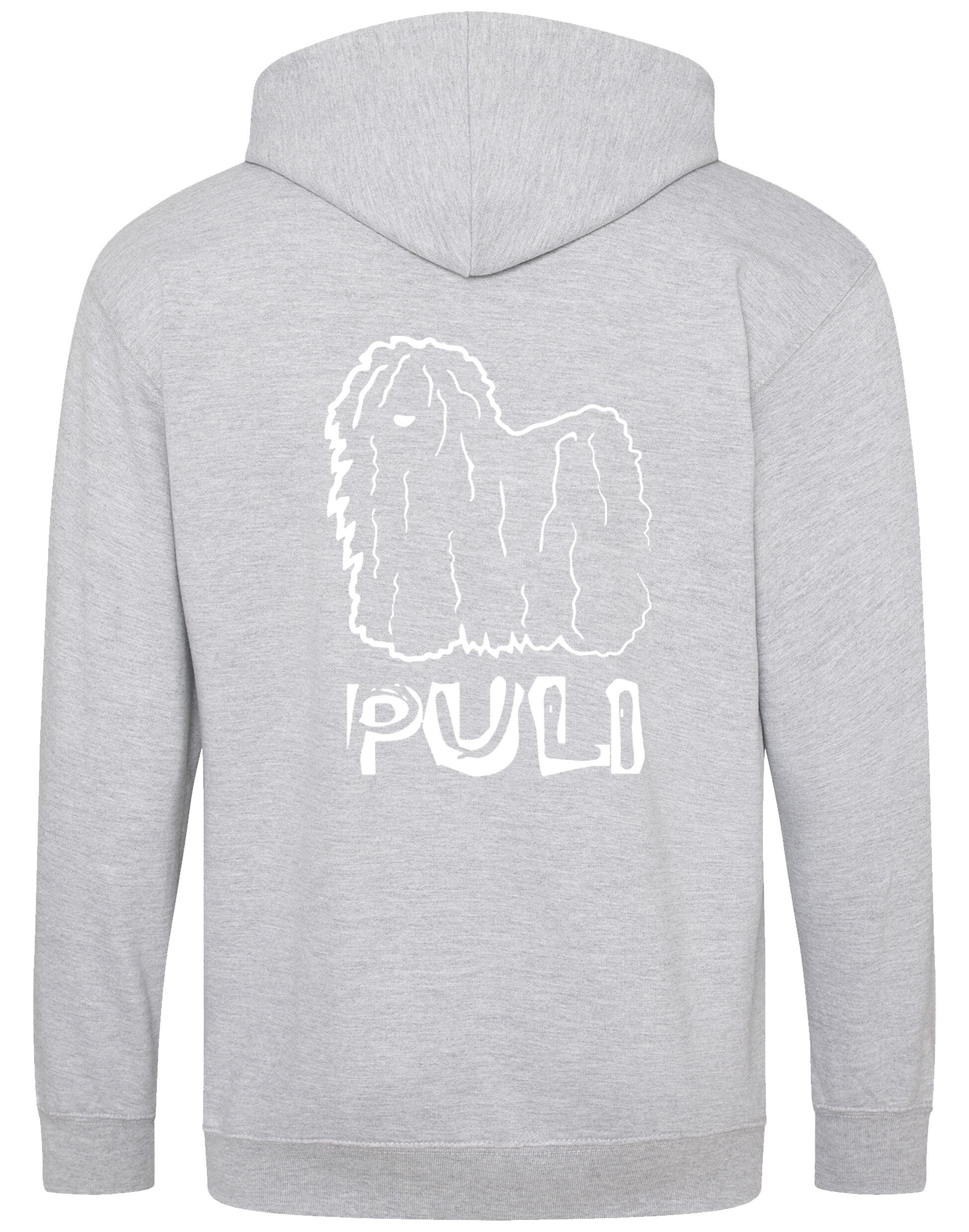 Unisex Hungarian Puli Zipped Hoodie featuring exclusive breed artwork with personalization options, crafted from heavy-blend fabric with a cozy brushed fleece interior, a full-zip closure, and a spacious kangaroo pocket for stylish, comfortable outdoor wear.