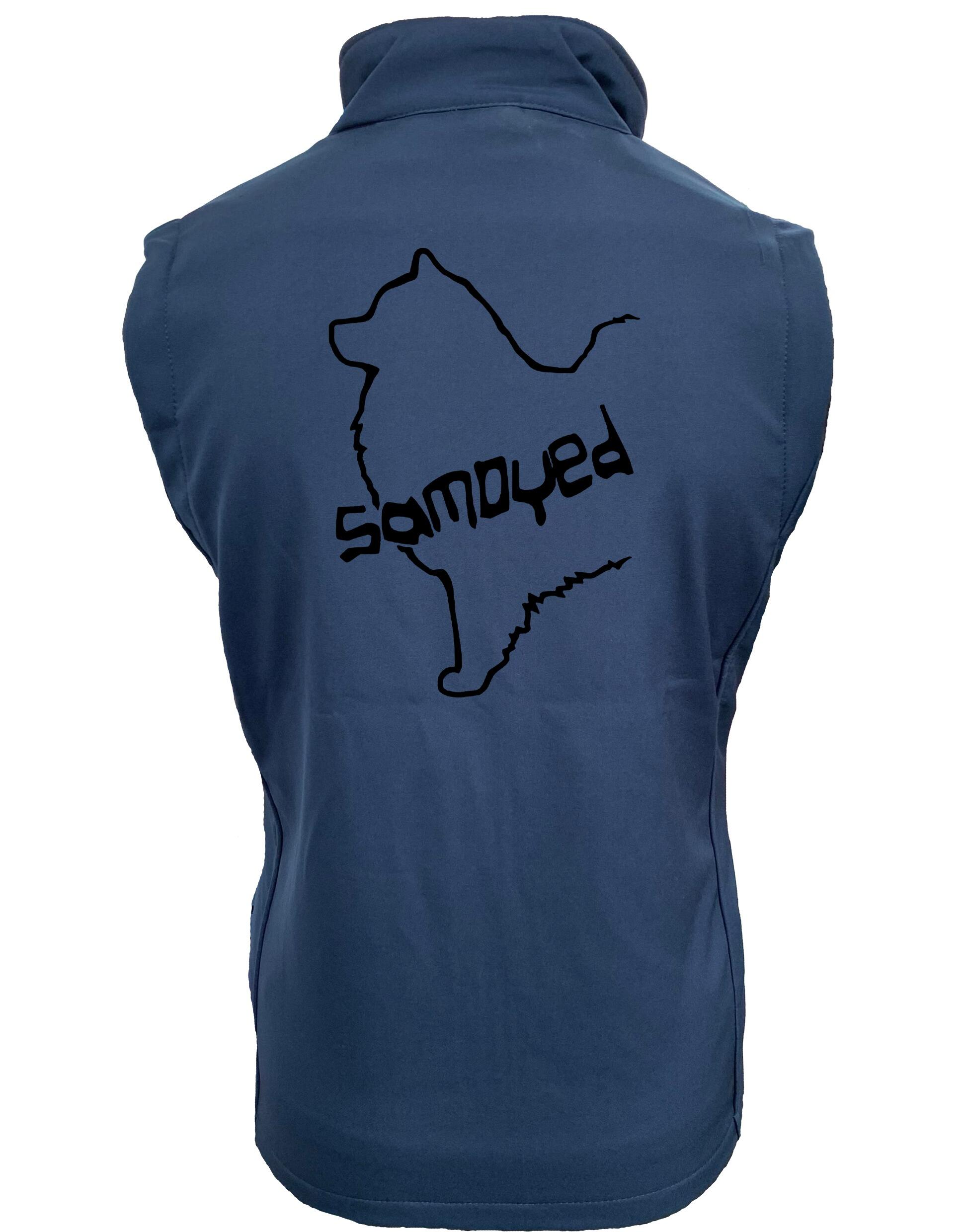 Samoyed Women’s Softshell Jacket featuring exclusive breed artwork, water-resistant fabric, soft fleece lining, flattering feminine fit, and polished style for Samoyed enthusiasts.